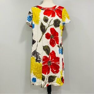 Boden White Floral Shift Dress with Red, Yellow & Blue Blooms
